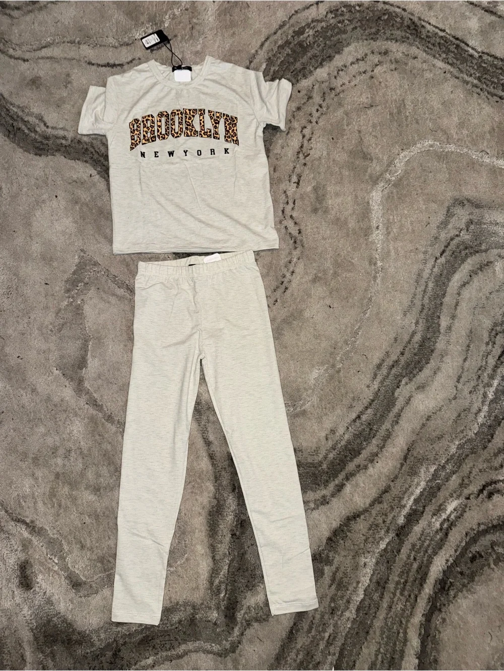Kids Light Gray 'Brooklyn New York' Set with Leopard Print